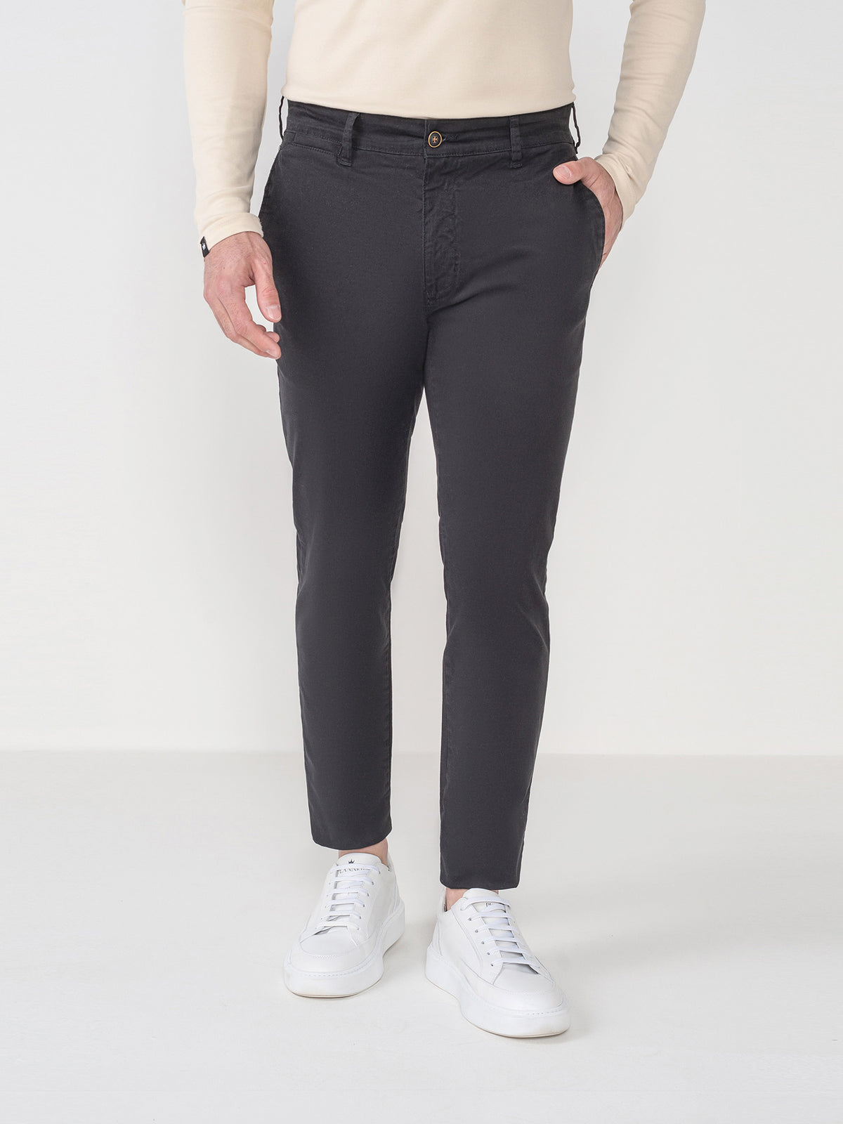 Black Skinny Chino Twill Pants