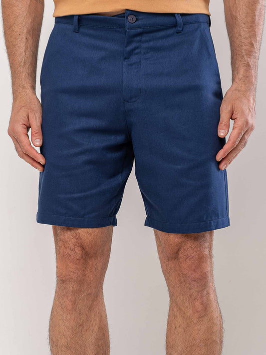 Navy Vento Linen Bermuda Shorts