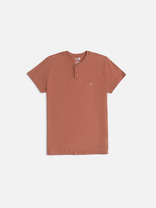 Brown Egyptian Suedine Henley Shirt